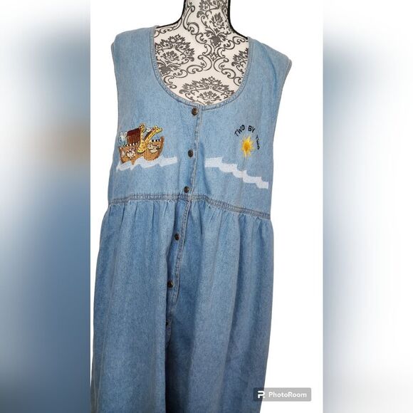 Vintage Denim Noah's Ark Button Down Dress size 20 - Picture 1 of 6